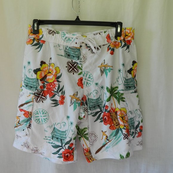 Old Navy Swim Old Navy Mens Swim Trunk Shorts M White Tropical